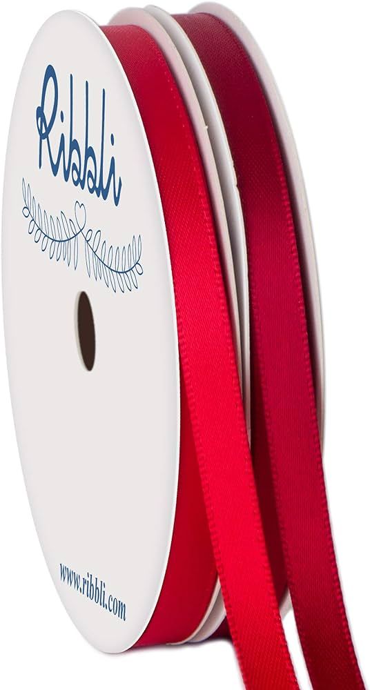 Ribbli 2 Rolls Satin Hot Red & Scarlet Craft Ribbon,Total 20 Yards,(Hot Red 1/4-Inch x 10-Yard, S... | Amazon (US)