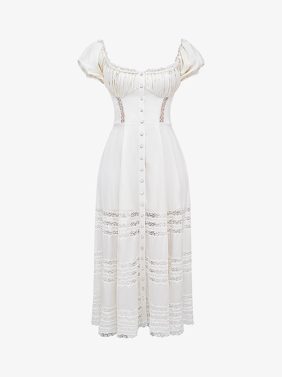 Eviana bodice-top lace-embellished silk midi dress | Selfridges