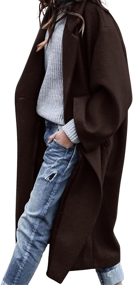 CHARTOU Women's Oversized Notched Collar Wool Blend Single Breast Midi Long Trench Coat | Amazon (US)