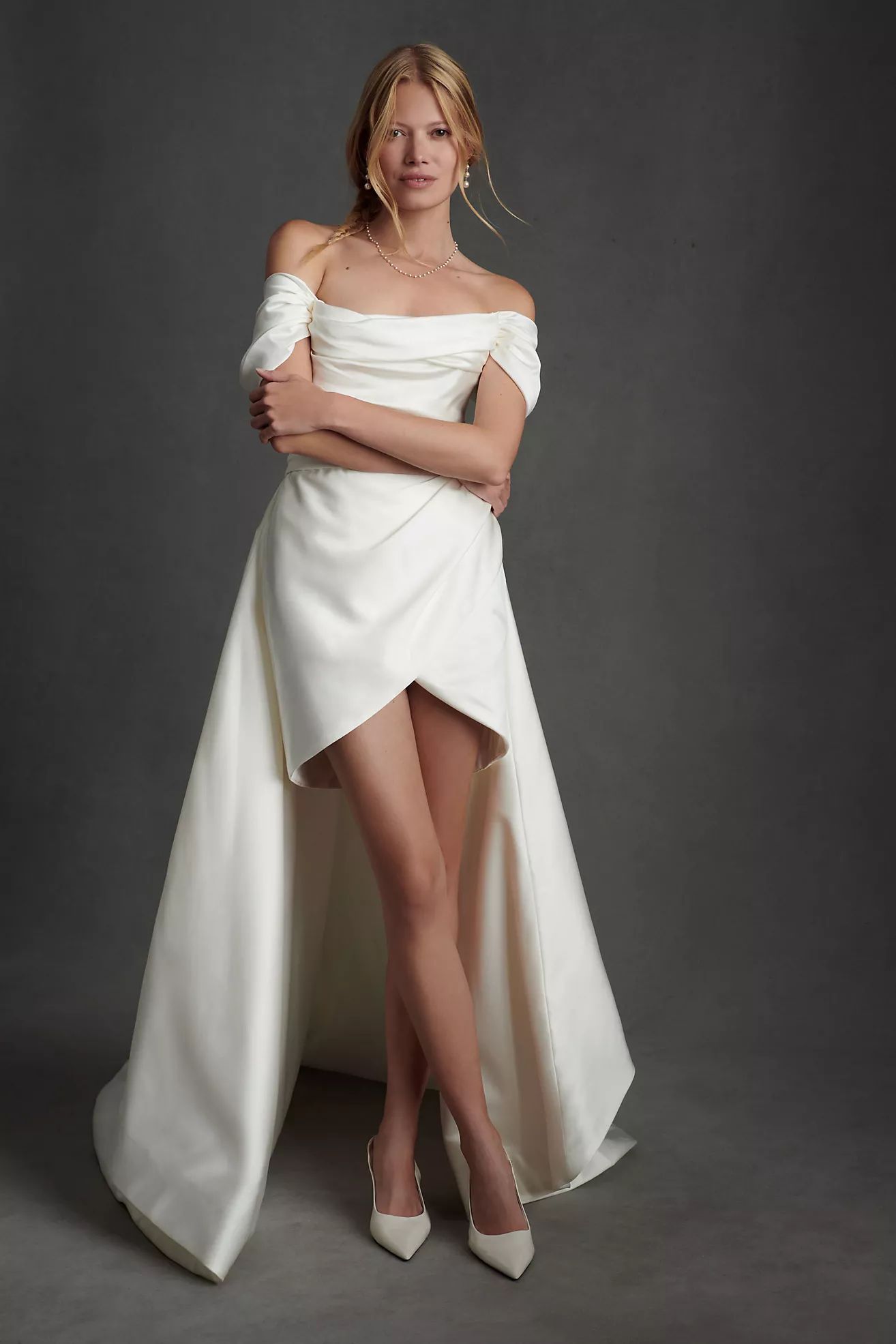 Watters Marlina Off-The-Shoulder Convertible Mini Wedding Dress | Anthropologie (US)