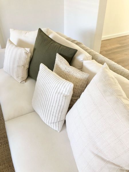 Favorite pillows and pillow covers!

- I like to mix and match sizes.
- Put the larger pillows in the back and layer the small ones in front.
- If using an insert and cover always size up your insert with the cover size you choose!

Throw pillows, living room decor, home decor, living room design, living room ideas, neutral home

#LTKfindsunder50 #LTKhome #LTKstyletip