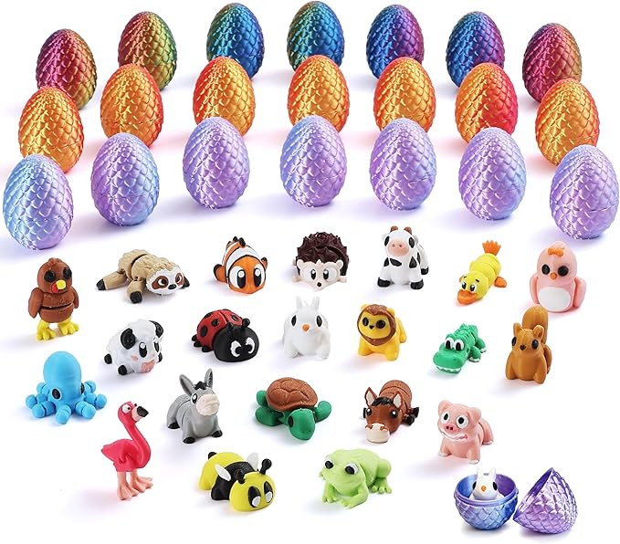21 Pcs 3D Printed Easter Eggs with 21 Pcs Mini Animal Figurines Inside, Flexible Articulated Fidg... | Amazon (US)