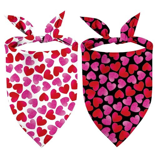Valentine's Day Dog Bandanas 2 Pack, Gradient Pink Hearts Pet Scarves for Gril and Boy Bandanas Bulk for Small Dogs (Valentine's Day, Large) | Amazon (US)