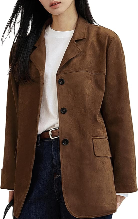 Babalet Women's Faux Suede Blazer Jacket 2024 Fall Fashion Outfits Oversized Casual Coat | Amazon (US)