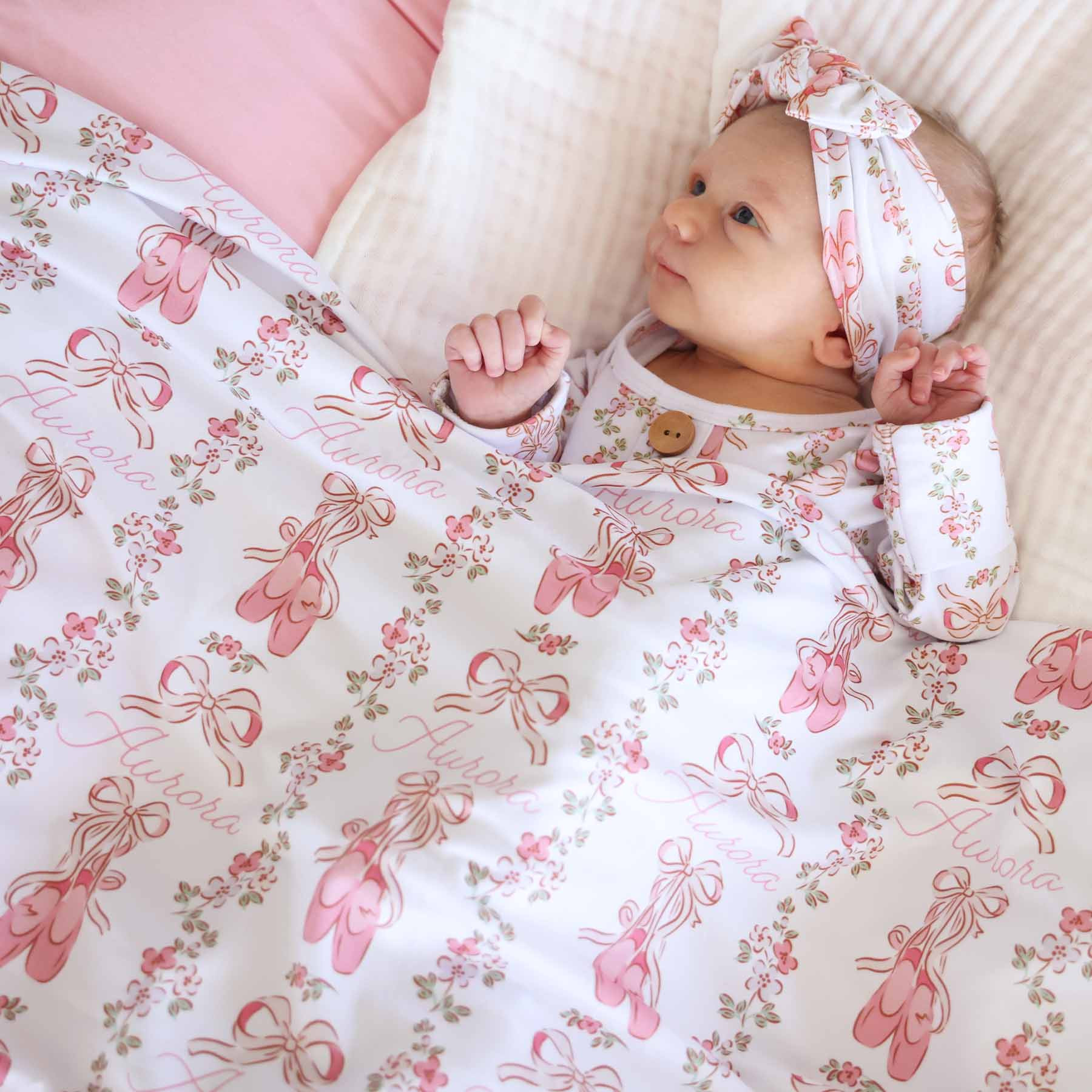 Ballet Blossoms Personalized Swaddle Blanket | Caden Lane