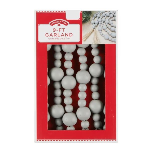 Holiday Time Gray Wooden Bead Garland, 9' - Walmart.com | Walmart (US)