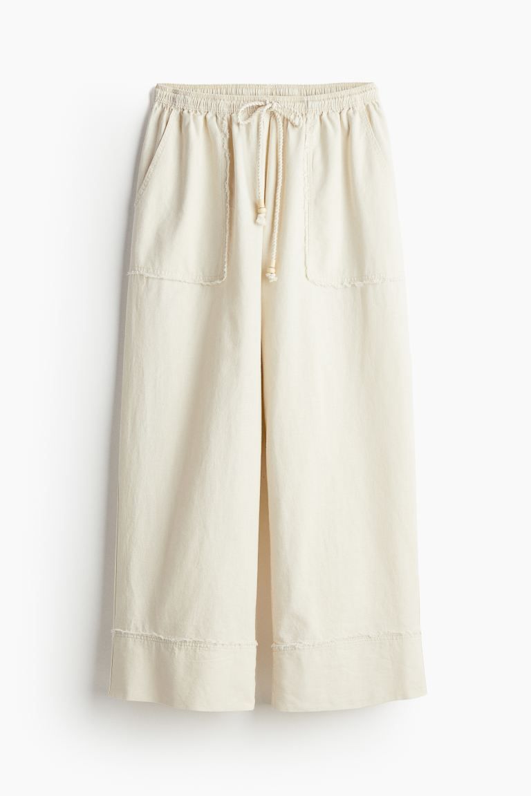 Wide linen-blend trousers - Natural white - Ladies | H&M GB | H&M (UK, MY, IN, SG, PH, TW, HK)