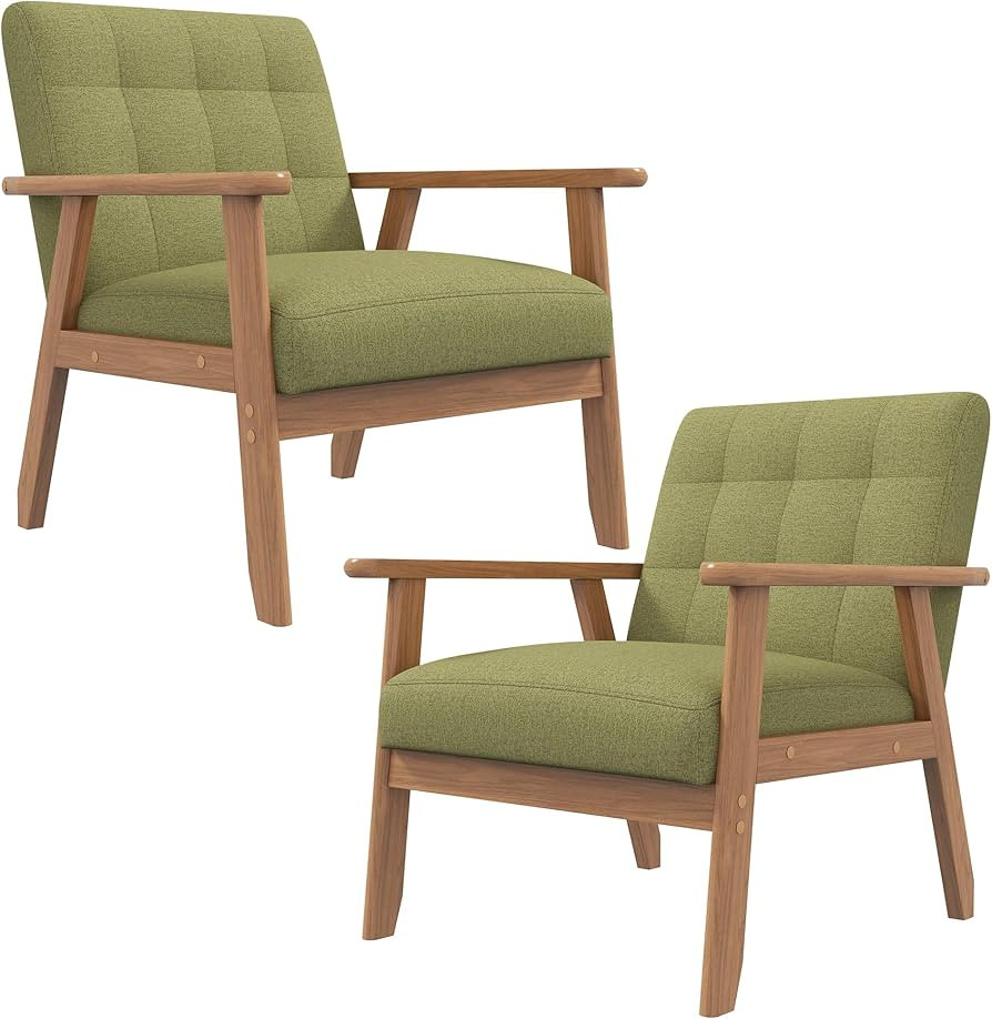 Westice Accent Chairs Set of 2, Mid-Century Living Room Chairs with Solid Wood Frame & Soft Thick... | Amazon (US)