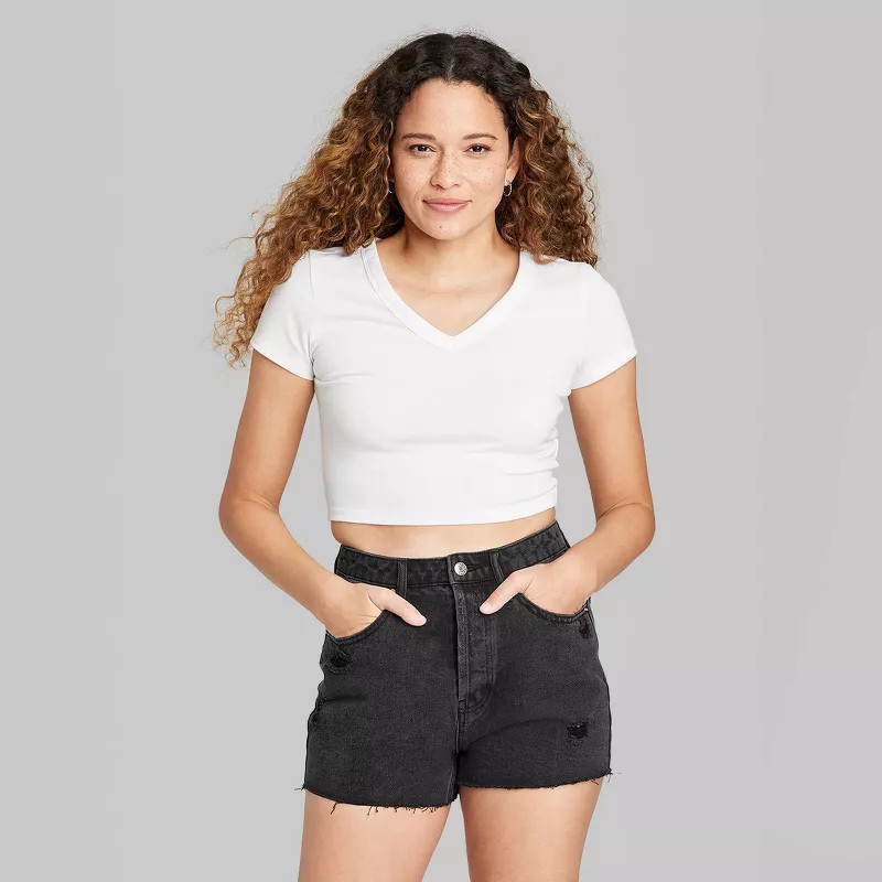 Women's Short Sleeve V-Neck Cropped T-Shirt - Wild Fable™ | Target