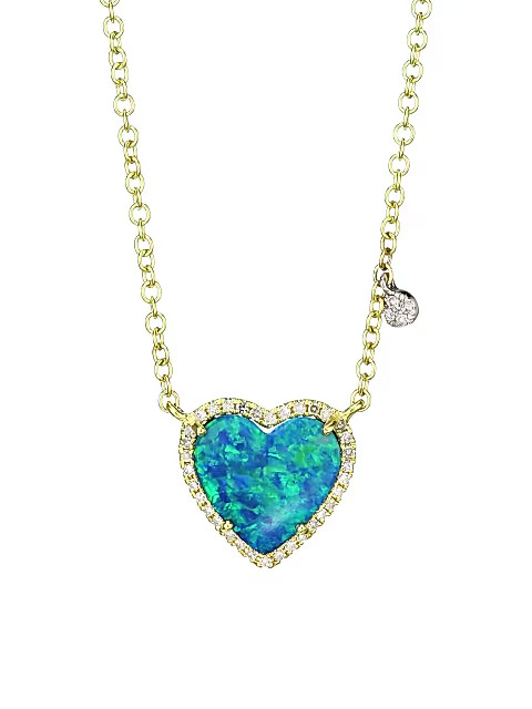 14K Yellow Gold, Diamond & Opal Heart Pendant Necklace | Saks Fifth Avenue
