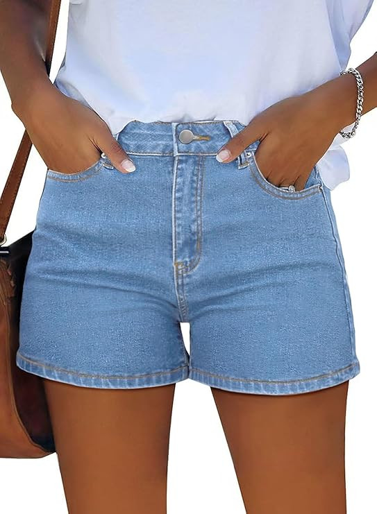 MixShe Jean Shorts for Women Mid-High Rise Denim Shorts Casual Straight Fit Summer Shorts | Amazon (US)