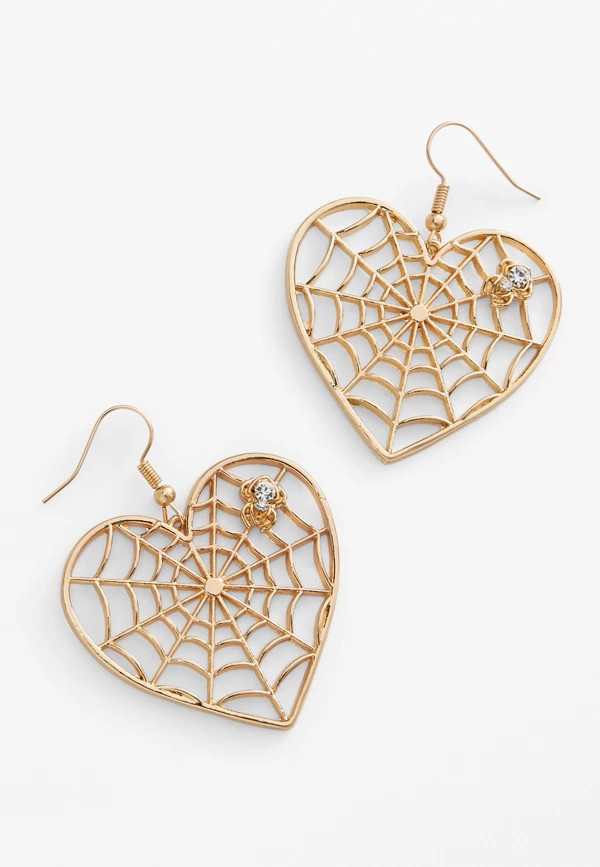Gold Heart Spiderweb Drop Earrings | Maurices