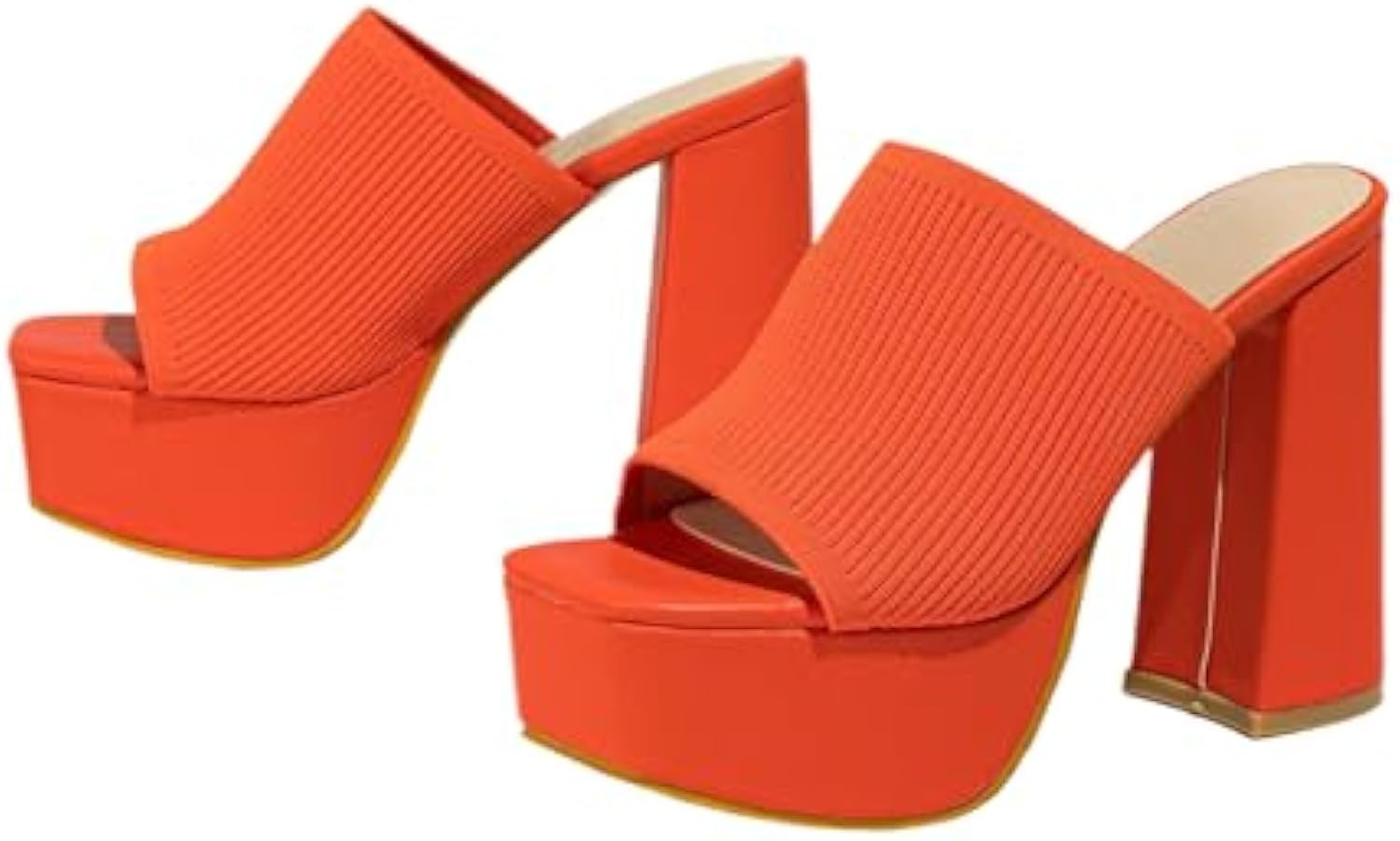 NELSBREXWomen'S Knitted Peep Toe Platform Chunky High Heel Slide Sandals Slip-On Square Open Toe ... | Amazon (US)
