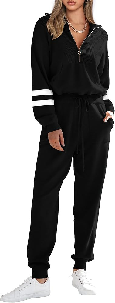 PRETTYGARDEN Women's 2 Piece Sweater Set Pullover Zip Up Sweatshirt Jogger Sweatpants Tracksuit C... | Amazon (US)