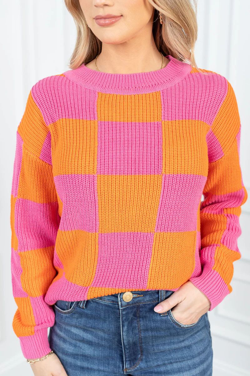 Checkered Sweater - Pink and Orange Sweater | Avara