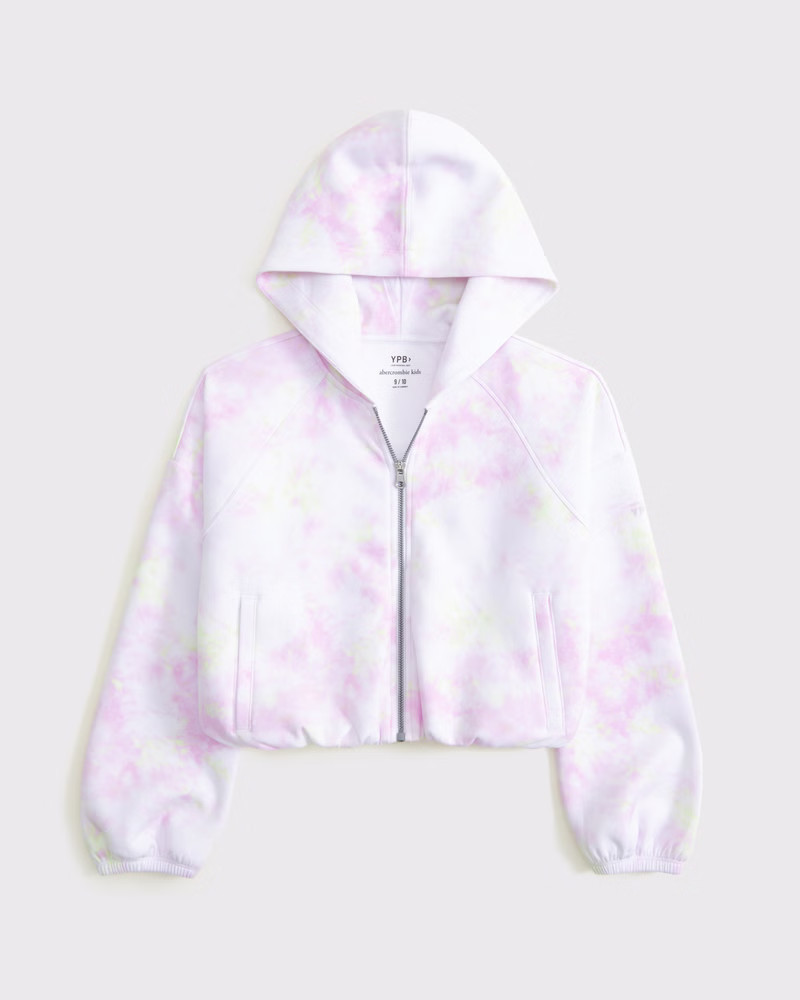 abercrombie kids girls ypb neoknit bubble hem full-zip hoodie in pink dye pattern - size 11/12 | Abercrombie & Fitch (US)