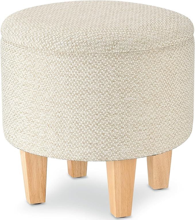 USJRAO Linen Fabric Storage Ottoman Foot Rest Round Upholstered Foot Stool Padded Seat Comfy Chai... | Amazon (US)