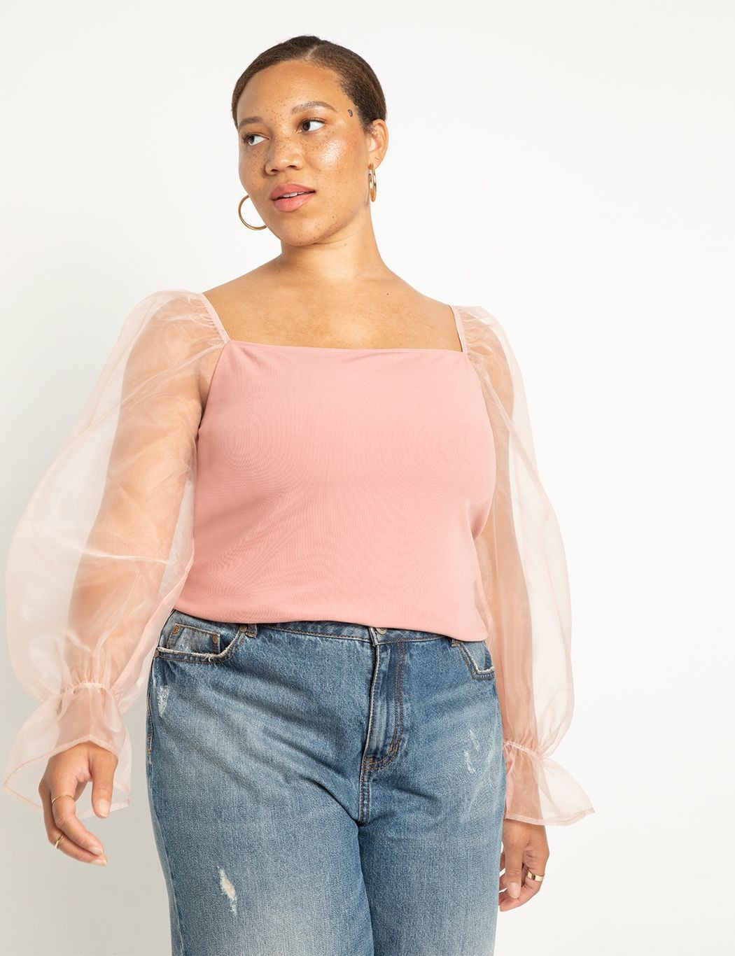 Organza Sleeve Top | Women's Plus Size Tops | ELOQUII | Eloquii