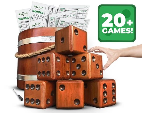 Yardzee, Farkle, & 20+ Games | Giant Yard Dice Set (All Weather) with Wooden Bucket, 5 Big Lamina... | Etsy (US)