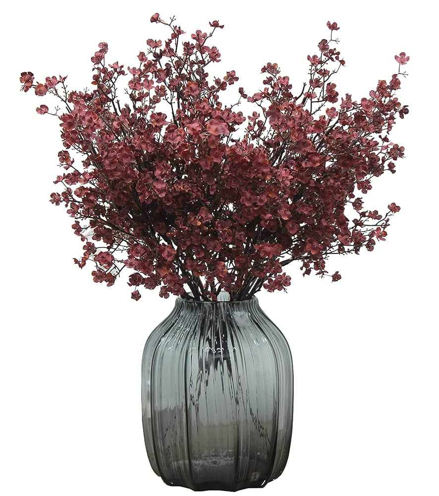 JAKY-Global Babys Breath Silk Burgundy Artificial Flowers 12 Bundle Fake Plants Farmhouse Decor F... | Amazon (US)