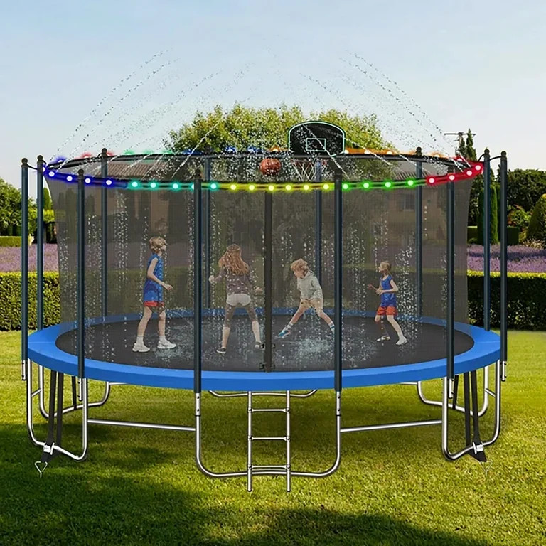 16FT Trampoline for 8-9 Kids Adults with Basketball Hoop, Enclosure, Light, Sprinkler, Socks, 200... | Walmart (US)