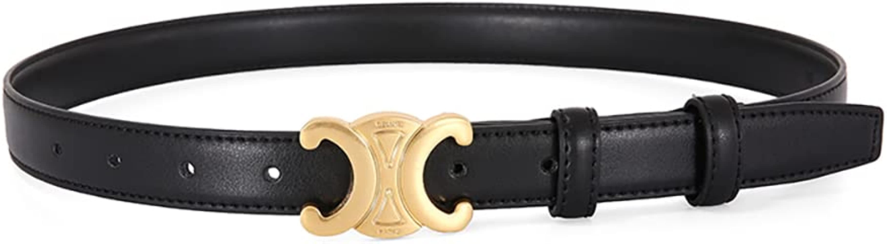 MoYoTo Women’s 2.5cm Thin Leather Belt Fashion Designer Belts for Jeans Pants Dresses with Gold... | Amazon (US)