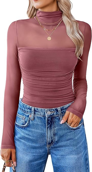 Avidlove Women Long Sleeve Bodysuit Turtle Neck Shapewear Body Suits Mesh One Piece Leotard Shirt... | Amazon (US)