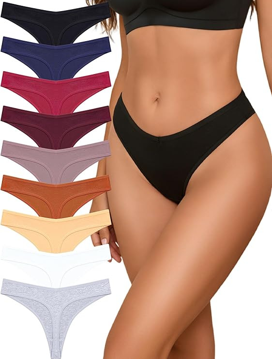 Cotton Underwear for Women Breathable Sexy V-waisted Thongs Soft Stretchy Ladies Panties 9 Pack | Amazon (US)