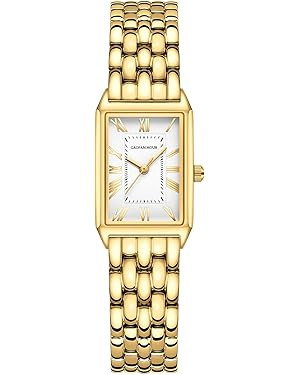 Gold Watches for Women with Vintage Rectangular Case,White Roman Dial,Stainless Steel Band,Adjust... | Amazon (US)