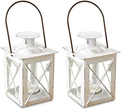 Kate Aspen Decorative Lanterns - Set of 2 - Luminous Distressed Metal Lantern Candle Holders for ... | Amazon (US)