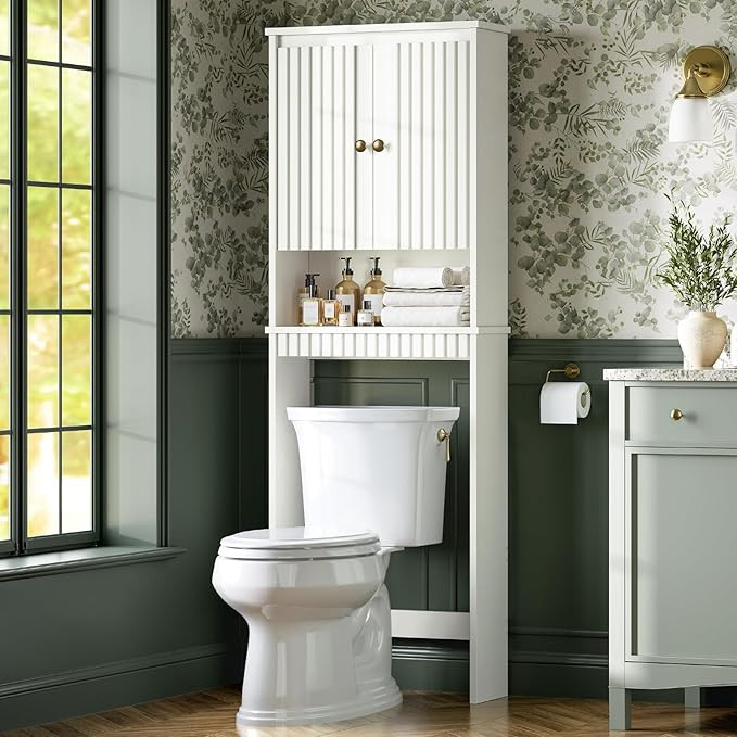 Over The Toilet Storage Cabinet, Over Toilet Bathroom Organizer with Fluted Panel Doors and Soft ... | Amazon (US)