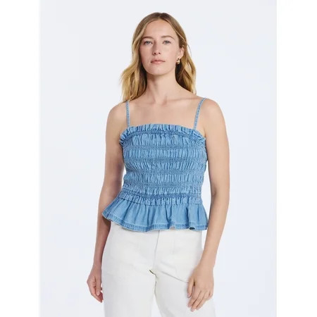Free Assembly Women s Smocked Cotton Top with Peplum Hem Sizes XS-XXL | Walmart (US)