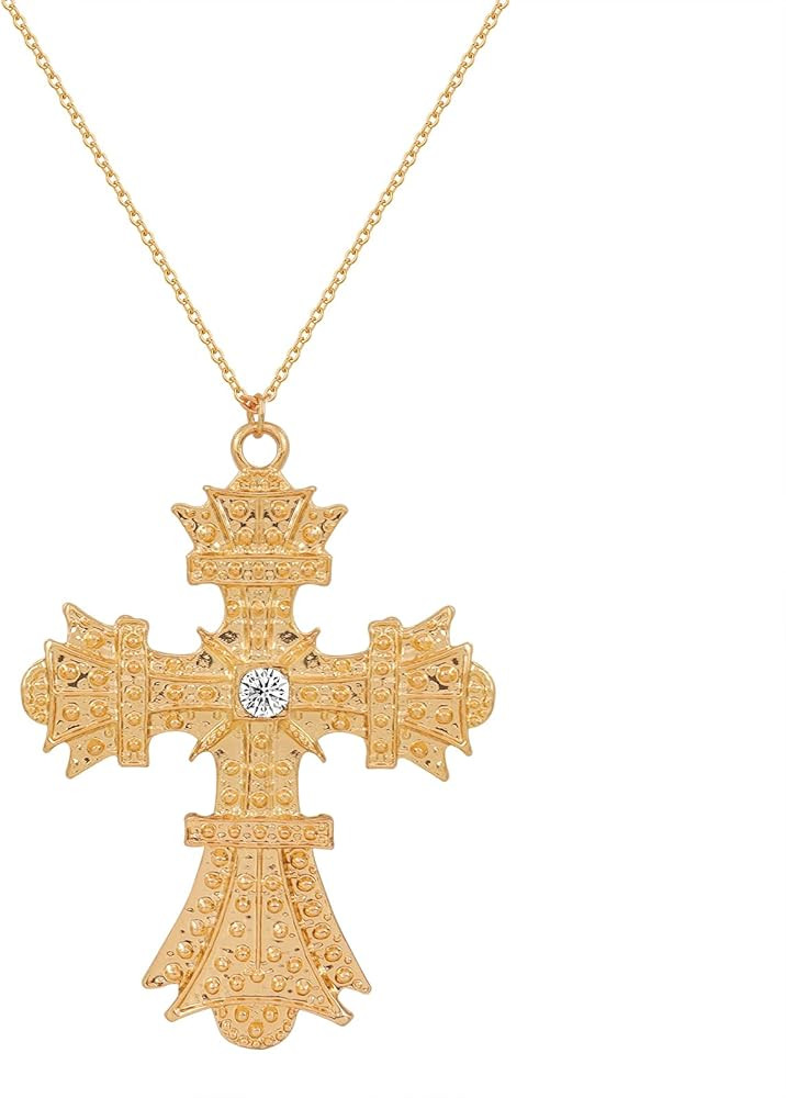 FUTIMELY Retro Big Cross Pendant Necklace for Women Men,18K Gold Silver Baroque Crystal Zircon La... | Amazon (US)