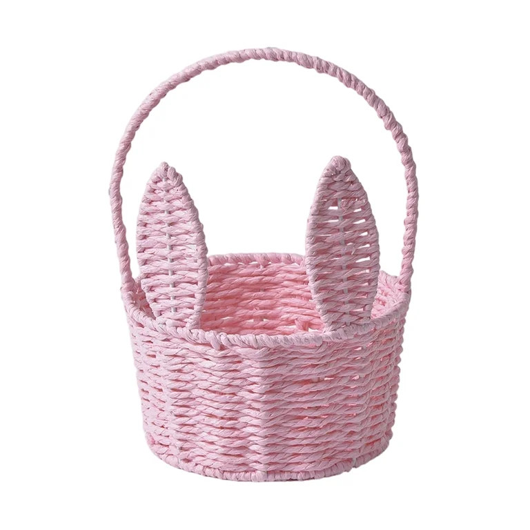 Round Bunny Ear Handle Paper Basket, Pink, 10.2" x 6.2" | Walmart (US)