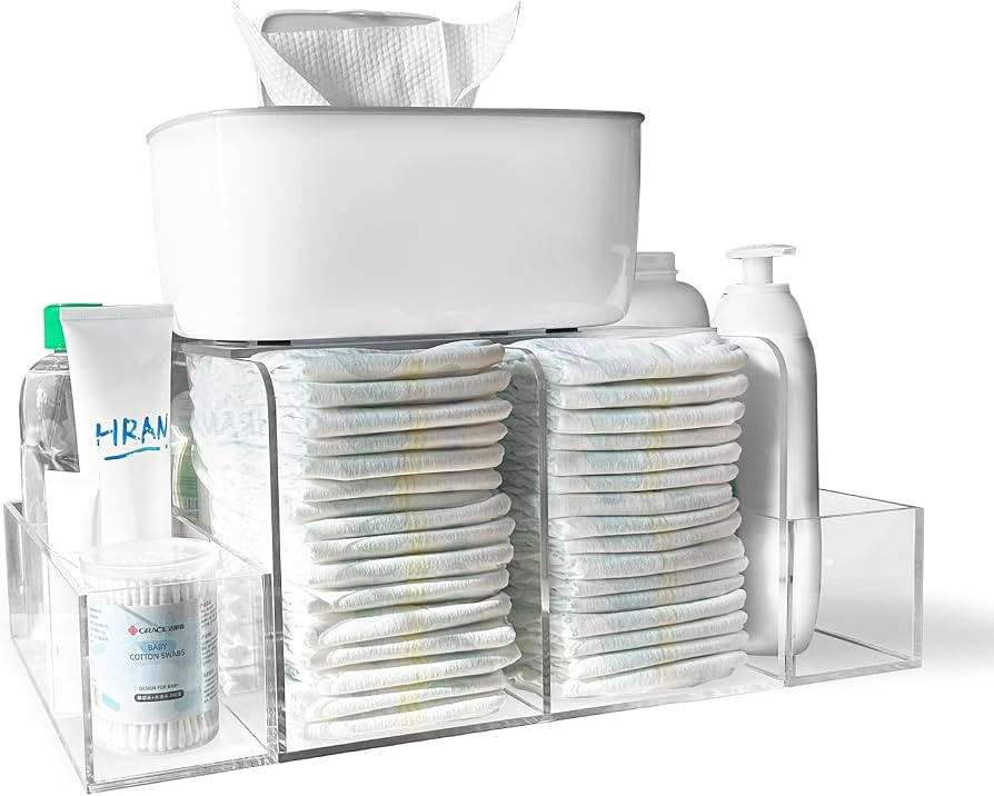 Diaper Caddy, Baby Changing Table Organizer, Detachable Clear Acrylic Diaper Storage for Wipe Dis... | Amazon (US)