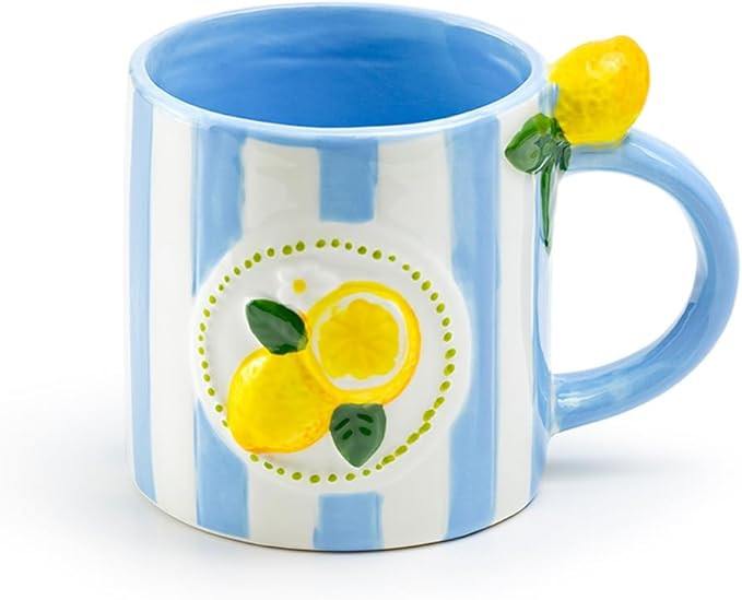 Lemon Blue Stripe 14oz Ceramic Mug | Amazon (US)