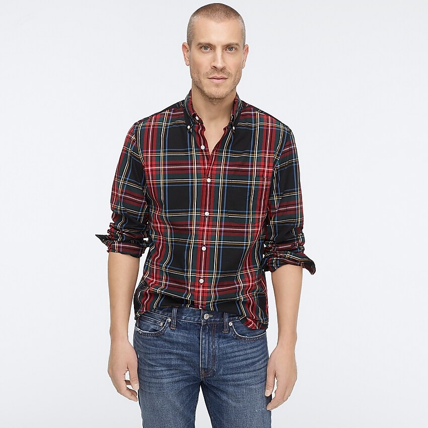 Slim stretch Secret Wash cotton poplin shirt in Stewart tartan | J. Crew US