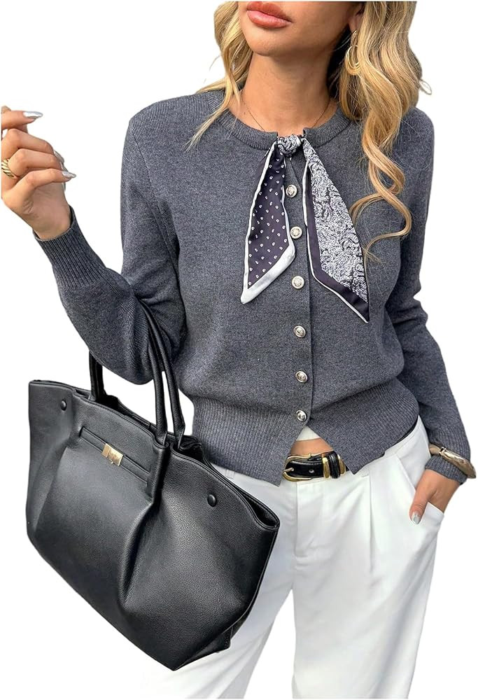 Women's Button Up Cardigan Long Sleeve Peplum Dressy Sweater Lightweight Trendy Fall Knit Tops wi... | Amazon (US)