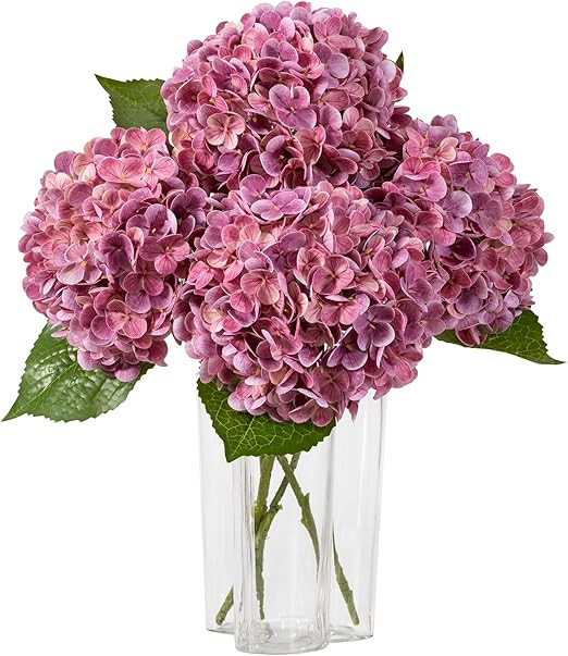 DuHouse 3Pcs Large Hydrangea Artificial Flowers,20 inch Latex Real Touch Hydrangeas with Long Ste... | Amazon (US)