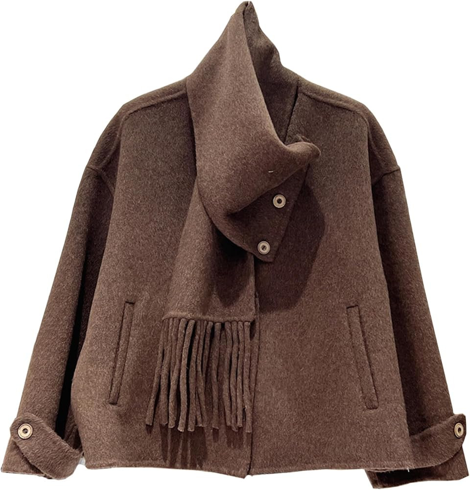 Babalet Wool Blend Double-faced Women Wool Pea Coat Button Scarf Casual Coat Trench Coat Handmade... | Amazon (US)