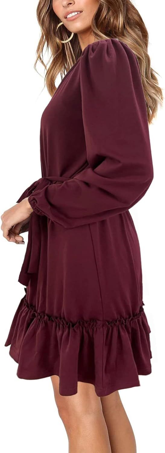 Alaster Women's Long Lantern Sleeve Tunic Dresses 2022 Tie Waist Flowy Swing Dress Casual Fall Ru... | Amazon (US)