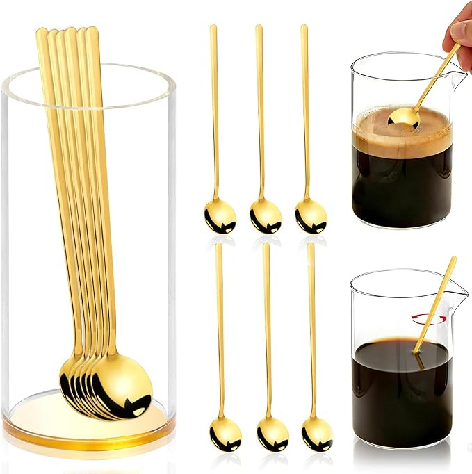 6 Pcs 6.7 Inches Coffee Spoons with Gold Base Holder Tea Spoons Long Handle Espresso Spoons Gold ... | Amazon (US)