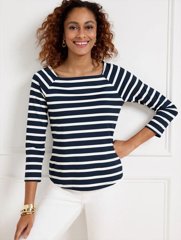 Talbots Effortless Jersey Stripe Square Neck Top | Talbots