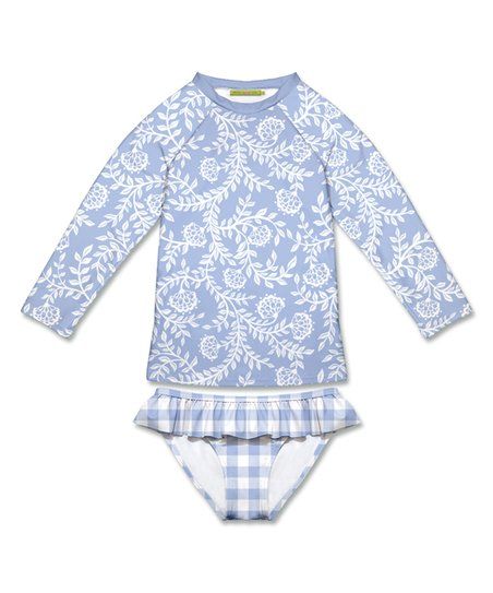 Periwinkle Vine Floral Long-Sleeve Rashguard Set - Infant, Toddler & Girls | Zulily