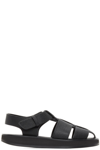 Black Leather Fisherman Sandals | SSENSE