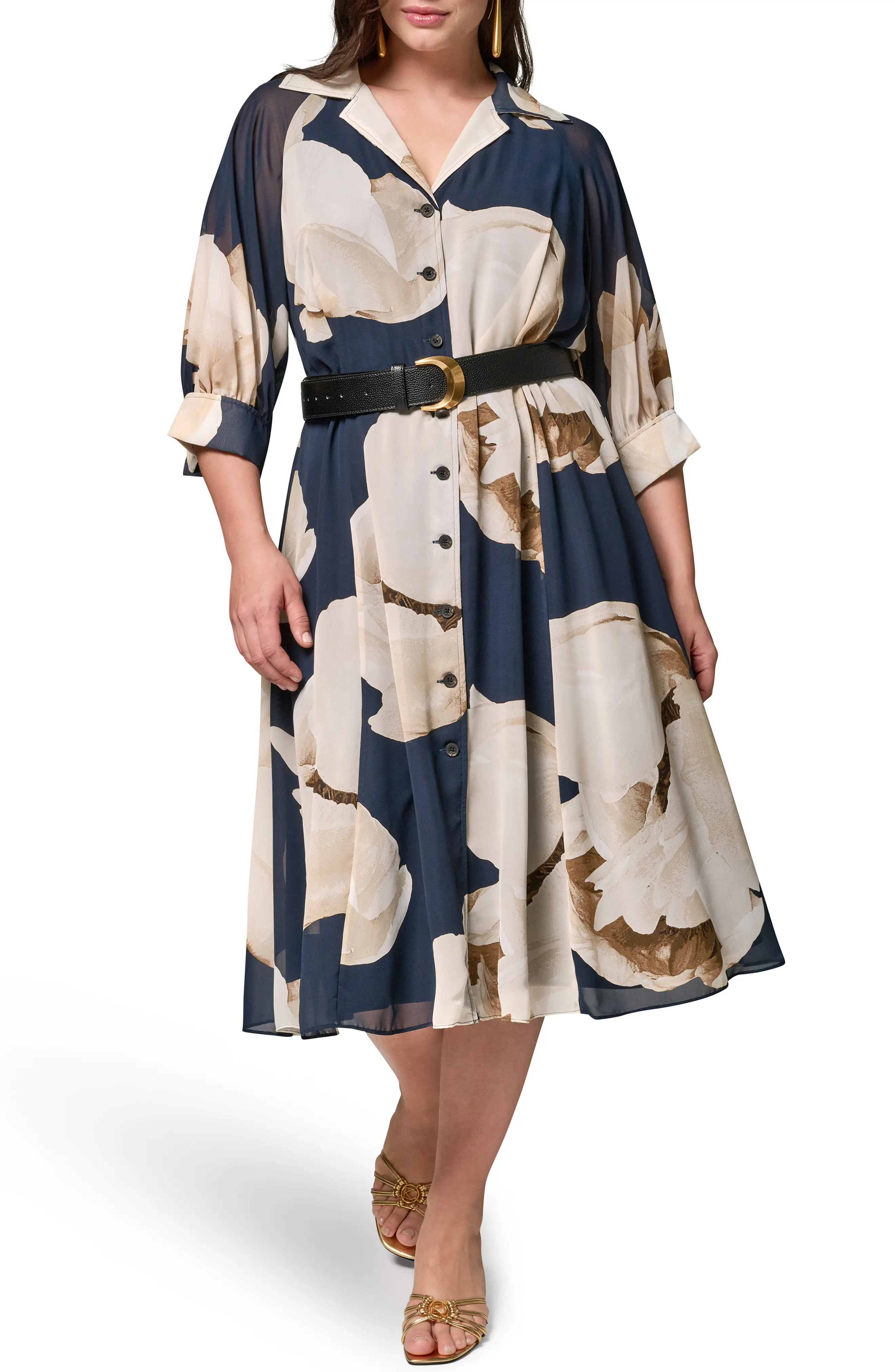 Floral Print Chiffon Midi Shirtdress (Women) | Nordstrom