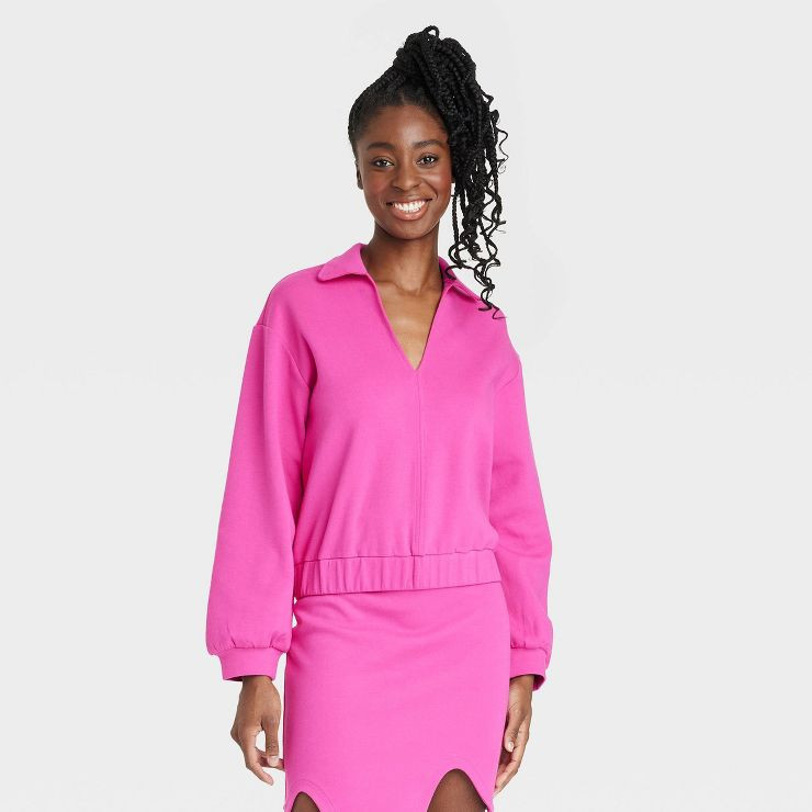 Black History Month Women's Balloon Long Sleeve V-Neck Scuba T-Shirt - Pink | Target