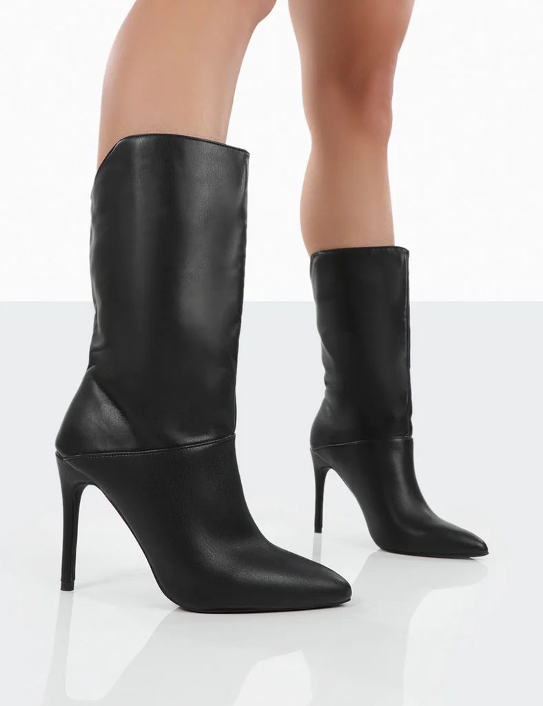 Lisel Black PU Pointed Toe Heeled Ankle Boots | Public Desire (US & CA)