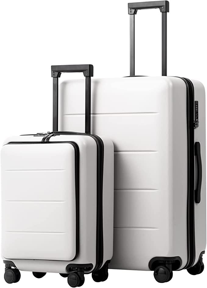 Coolife Unisex Adults Carry On Trolley Set with Pocket Compartment, White, 2 Count | Amazon (US)