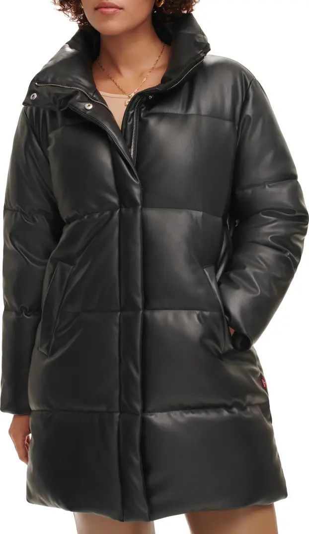 Levi's® Water Resistant Faux Leather Long Puffer Coat | Nordstrom | Nordstrom